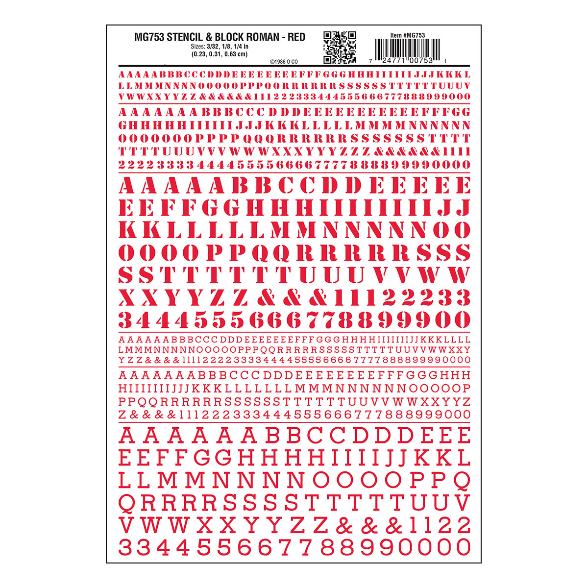 MG753 Stencil & Block Roman Red Decals - Click Image to Close