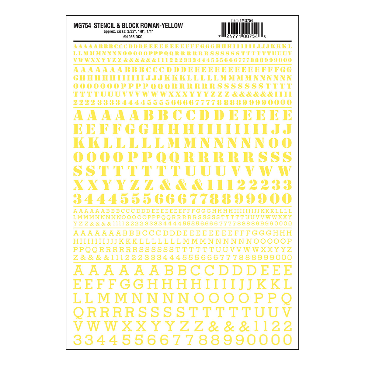 MG754 Stencil & Block Roman Yellow Decals - Click Image to Close