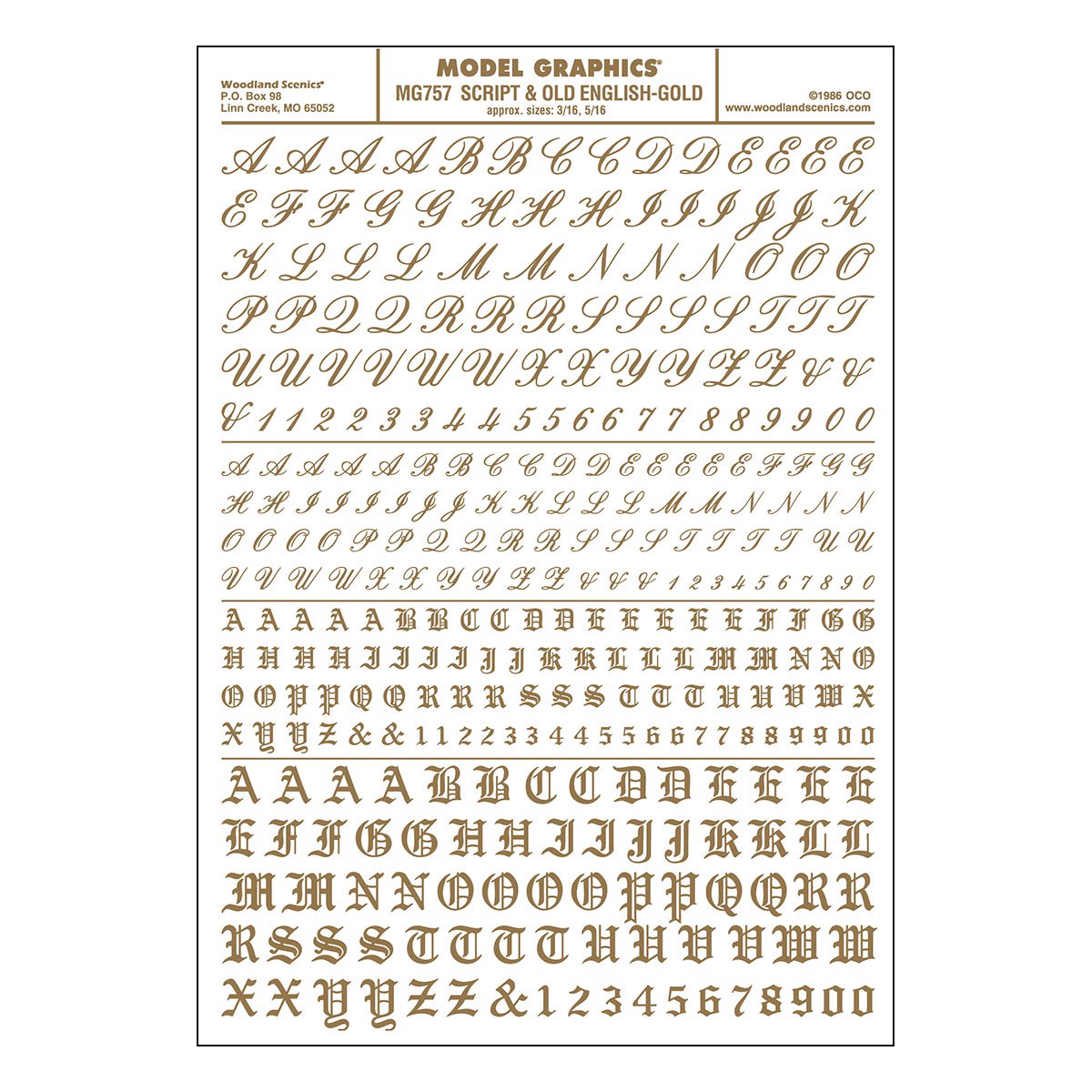 MG757 Script & Old English Gold Decals