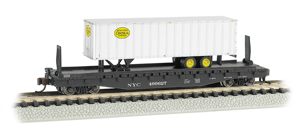 New York Central® 52ft flat car w/ NYC® 35ft Trailer (N Scale) - Click Image to Close