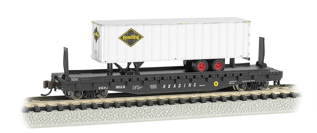 Reading 52ft flat car w/ Reading 35ft Trailer (N Scale)
