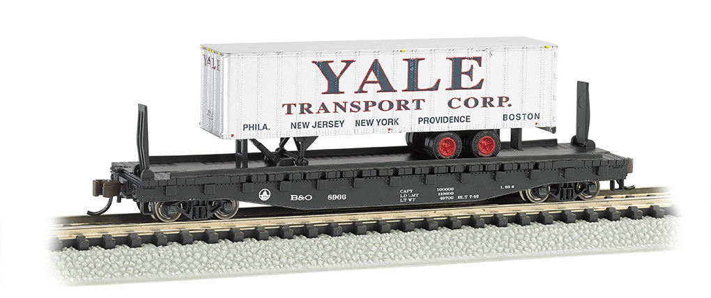 Atlantic Coast Line 52ft flat car w/ Yale 35ft Trailer (N Scale) - Click Image to Close