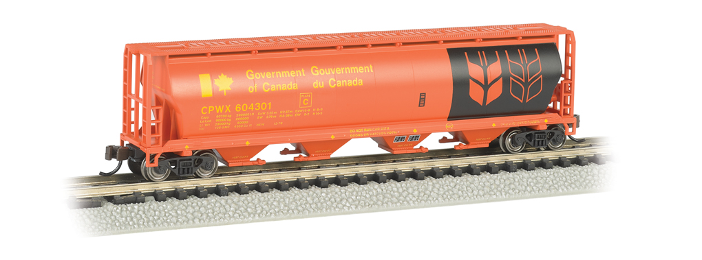 Gov. Of Canada - Red - 4 Bay Cylindrical Grain Hopper (N Scale) - Click Image to Close