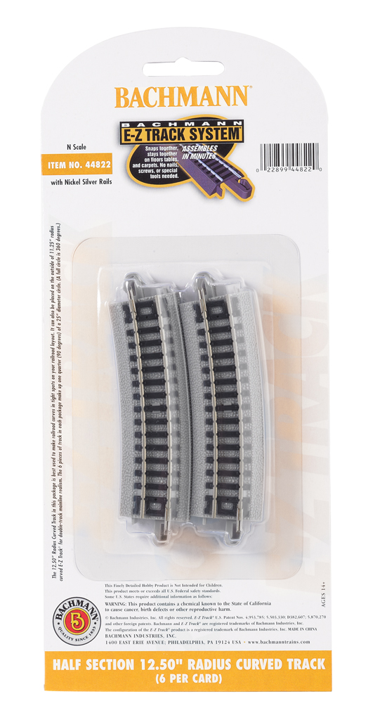 Half Section 12.50" Radius Curved Track (N Scale)