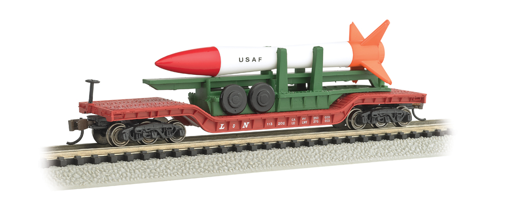 52' Center-Depressed Flat Car w/ Missile (N Scale) - Click Image to Close