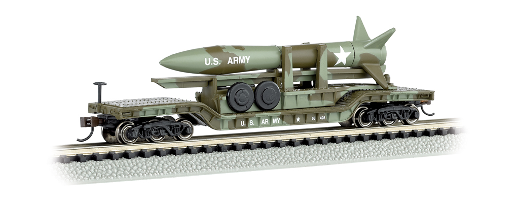 52' Center-Depressed Flat Car - Olive Drab Military w/ Missile N