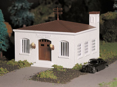 Police Station with Police Car (O Scale) - Click Image to Close
