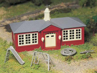 Schoolhouse with Playground Equipment (O Scale) - Click Image to Close