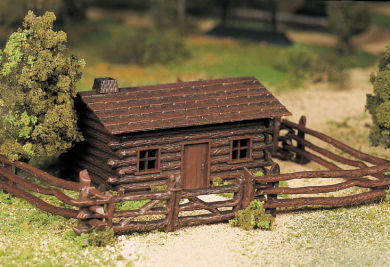 Log Cabin with Rustic Fence (O Scale)