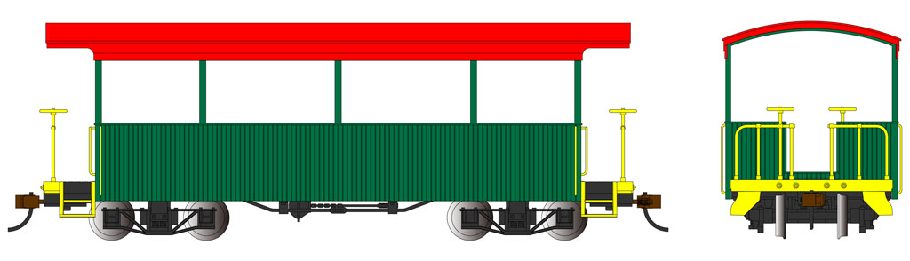 Green w/ Red Roof - Excursion Car (On30)