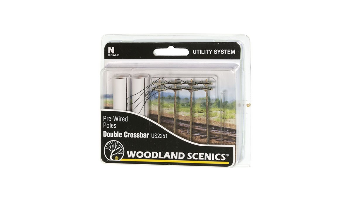 Pre-Wired Poles - Double Crossbar - N Scale