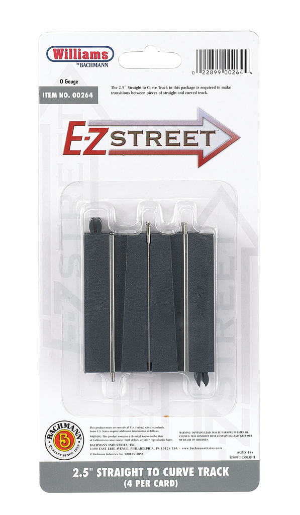 E-Z Street 2.5" Straight To Curve Track (4/Card) - Click Image to Close