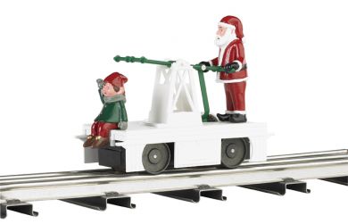 Operating Handcar - Christmas Santa & Elf - Click Image to Close