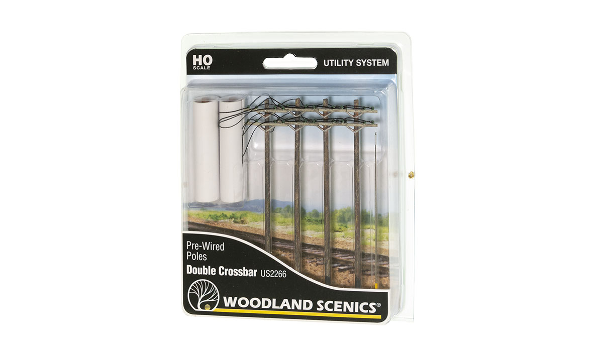 Pre-Wired Poles - Double Crossbar - HO Scale