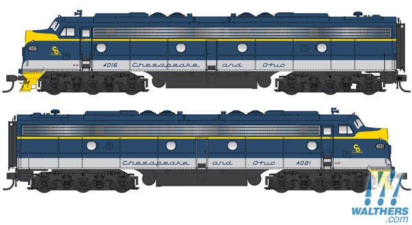 HO EMD E8A-A Set - Standard DC -- Chesapeake & Ohio #4016, 4021