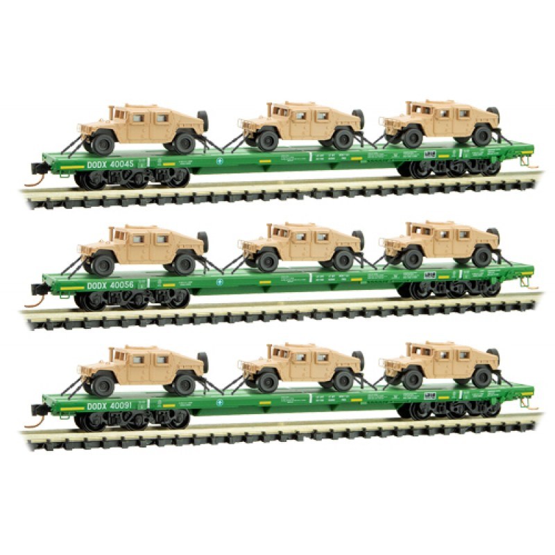 MICRO-TRAINS LINE 99301612 3 pack with Humvees - Click Image to Close