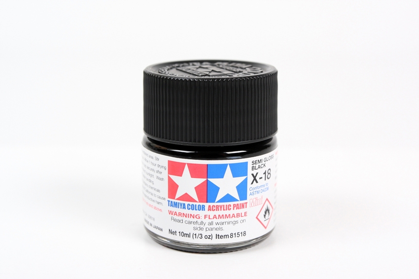 Tamiya Color Acrylic Mini X-18 Semi Gloss Black - 10ml Bottle - Click Image to Close