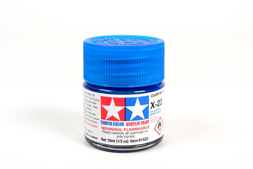 Tamiya Color Acrylic Mini X-23 Clear Blue - 10ml Bottle - Click Image to Close