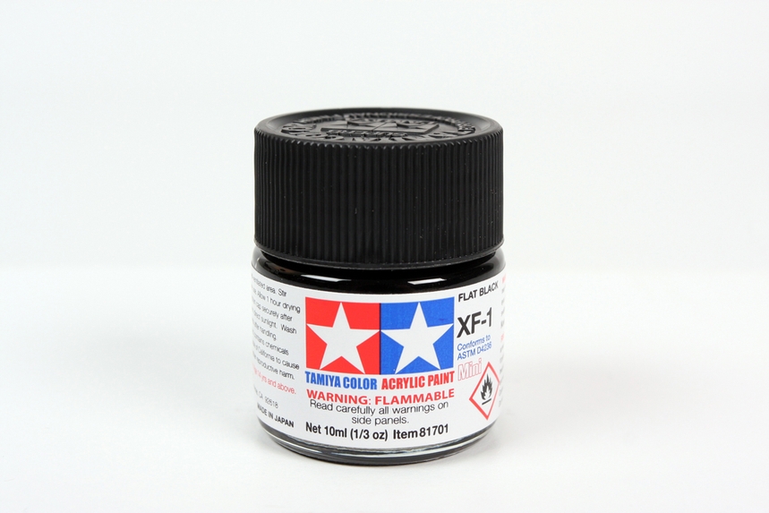 Tamiya Color Acrylic Mini XF-1 Flat Black - 10ml Bottle - Click Image to Close